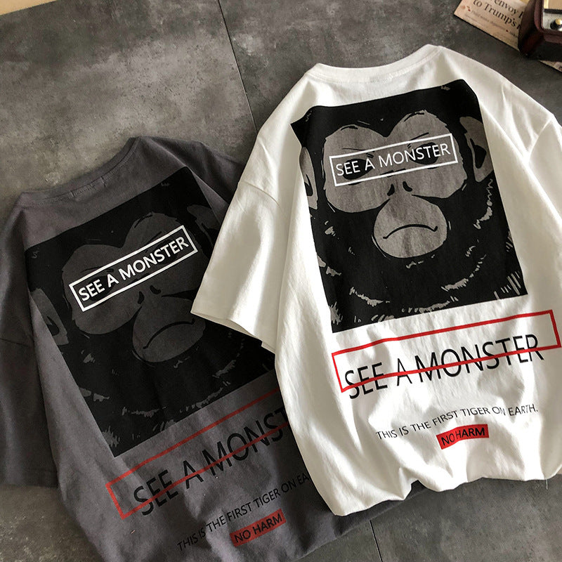 Men's T Shirt Loose Cartoon Monkey Printing