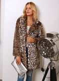 Women Fur Jacket Leopard Print Long Warm Jacket