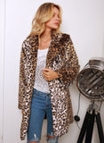 Women Fur Jacket Leopard Print Long Warm Jacket