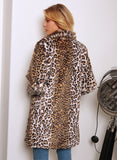 Women Fur Jacket Leopard Print Long Warm Jacket