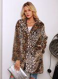 Women Fur Jacket Leopard Print Long Warm Jacket