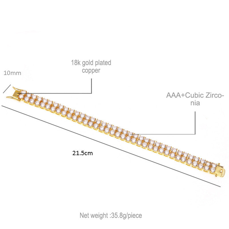 Bracelet hiphop double row bracelet copper set AAA zircon tennis bracelet St. Valentine's Spectrum