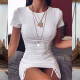 Women Dress Sexy Pleated Lace-up Dress