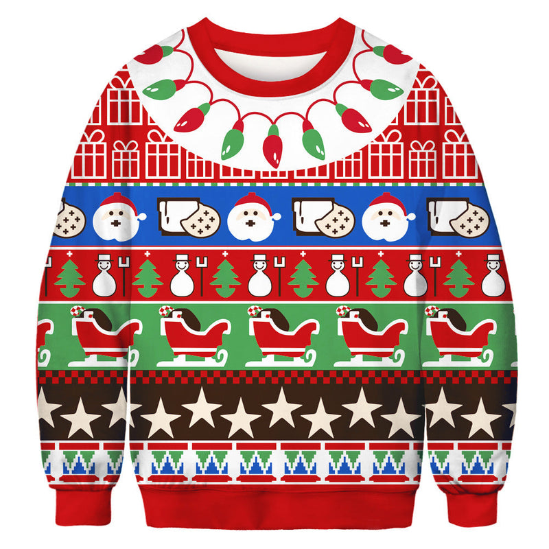 Ugly Christmas Sweater Digital Women's Printed Wear round Neck Long Sleeve Sweater
