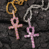 Jewelry Hip Hop Necklace with Pink Zircon Egyptian Anhe Key Cross Pendant Egypt Pieces Crosses Spectrum St. Valentine's