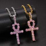 Jewelry Hip Hop Necklace with Pink Zircon Egyptian Anhe Key Cross Pendant Egypt Pieces Crosses Spectrum St. Valentine's