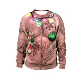 Ugly Christmas Sweater Festival Spoof Sexy Navel Hair 3D Digital Printed round Neck Pullover Couple Sweater