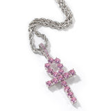 Jewelry Hip Hop Necklace with Pink Zircon Egyptian Anhe Key Cross Pendant Egypt Pieces Crosses Spectrum St. Valentine's
