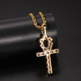 Jewelry Hip Hop Necklace with Pink Zircon Egyptian Anhe Key Cross Pendant Egypt Pieces Crosses Spectrum St. Valentine's