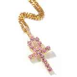 Jewelry Hip Hop Necklace with Pink Zircon Egyptian Anhe Key Cross Pendant Egypt Pieces Crosses Spectrum St. Valentine's