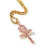 Jewelry Hip Hop Necklace with Pink Zircon Egyptian Anhe Key Cross Pendant Egypt Pieces Crosses Spectrum St. Valentine's