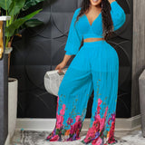 Women Jumpsuit Chiffon Top Wide Leg Pants