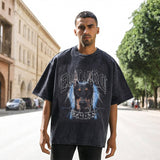 Mens Vintage T Shirt Printed Washed Short Sleeve T-Shirt Men