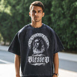 Mens Vintage T Shirt Flame Skull Short Sleeve Men