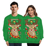 Ugly Christmas Sweater Double Sweater Reindeer Digital Printing Men's and Women's One-Piece Sweater Couple Wear