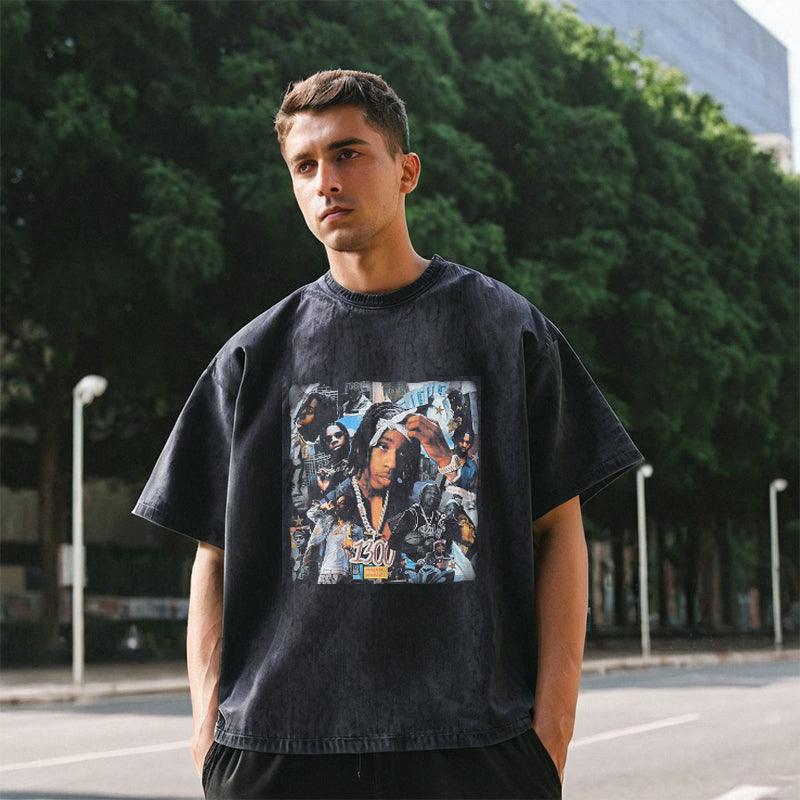 Mens Vintage T Shirt Hip Hop Trend Brand Printed Short Sleeve T-Shirt
