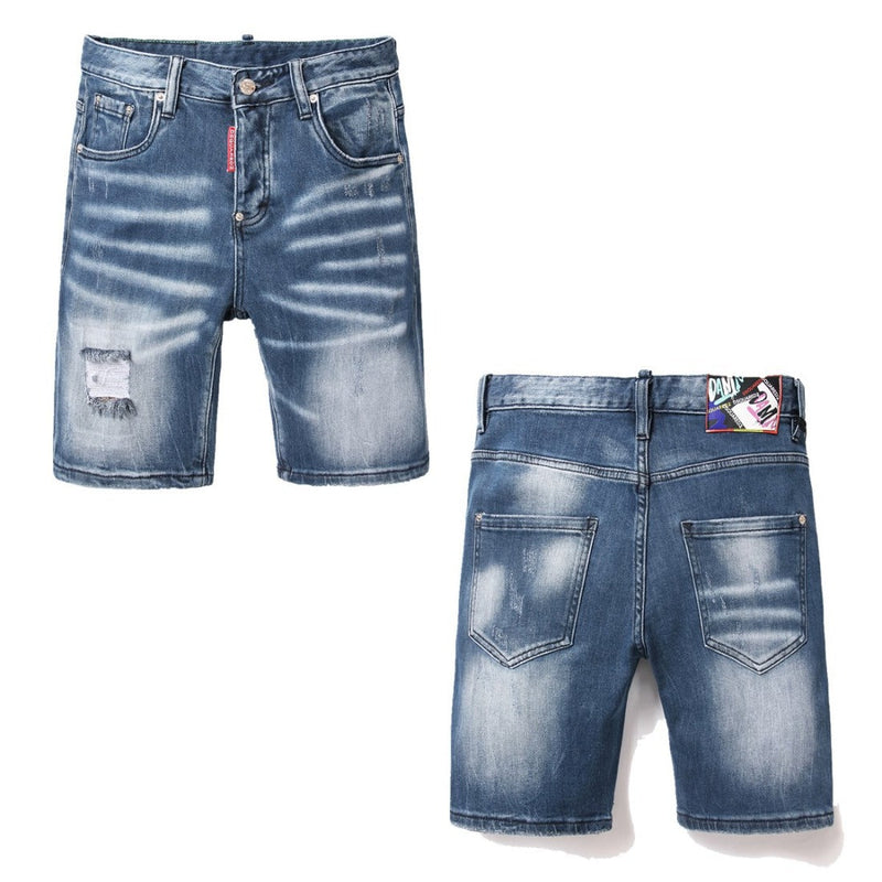 DSQ2 Short Jeans Ripped Patch Slim-fit Stretch Denim Shorts