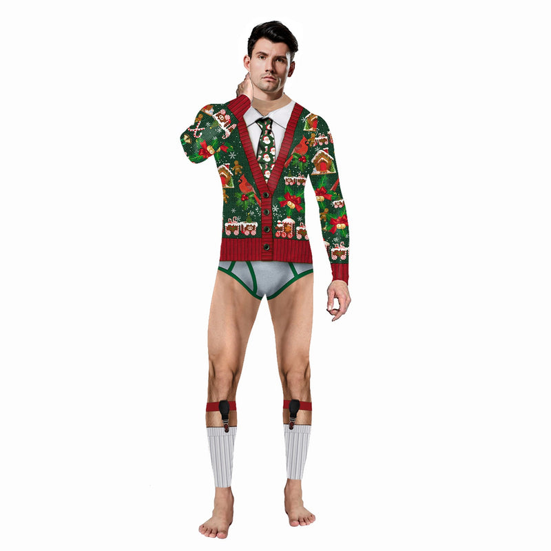 Ugly Christmas Sweater Festival Spoof 3D Digital Printing Long Sleeve One-Piece