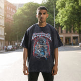 Mens Vintage T Shirt Flame Skull Short Sleeve Men