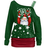 Black Christmas Sweater Christmas Print Shoulder Belt Sweater
