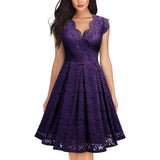 Valentine's Day Dress Vintage Lace V-neck Sleeveless Swing Dress