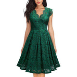 Valentine's Day Dress Vintage Lace V-neck Sleeveless Swing Dress