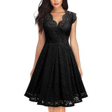 Valentine's Day Dress Vintage Lace V-neck Sleeveless Swing Dress