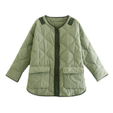 Women Cotton Coat Fashion Diamond Lattice Loose