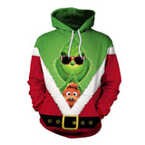 Ugly Christmas Sweater Green Fur Monster 3D Digital Printing Couple Long-Sleeved Sweater Hooded Pullover