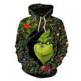 Ugly Christmas Sweater Green Fur Monster 3D Digital Printing Couple Long-Sleeved Sweater Hooded Pullover