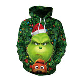 Ugly Christmas Sweater Green Fur Monster 3D Digital Printing Couple Long-Sleeved Sweater Hooded Pullover