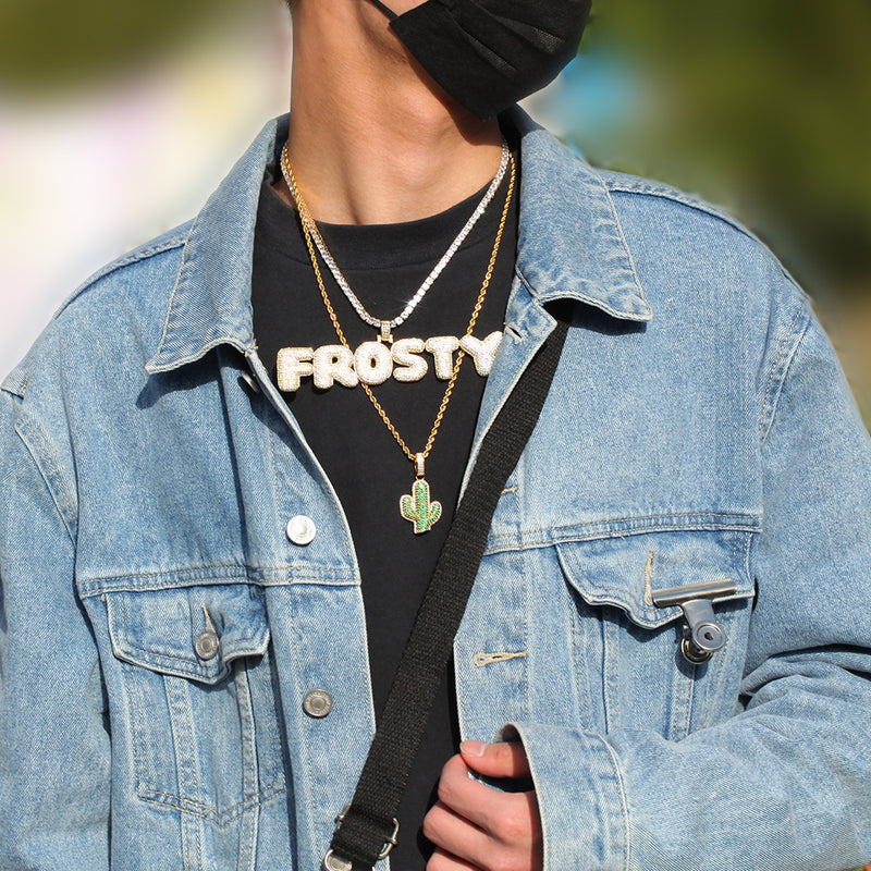Jewelry Solid Cactus Dense Zircon Pendant Hiphop Necklace Spectrum
