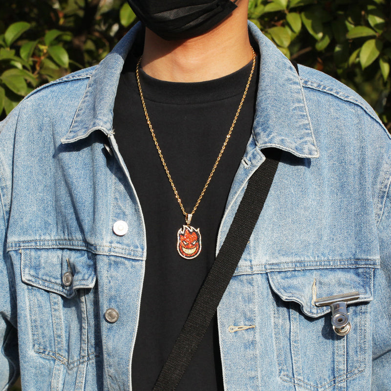 Jewelry Cartoon Double Sided Small Fire Man Color Zirconium Pendant Necklace Jesus Pieces