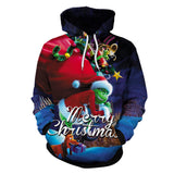Ugly Christmas Sweater Green Fur Monster 3D Digital Printing Couple Long-Sleeved Sweater Hooded Pullover