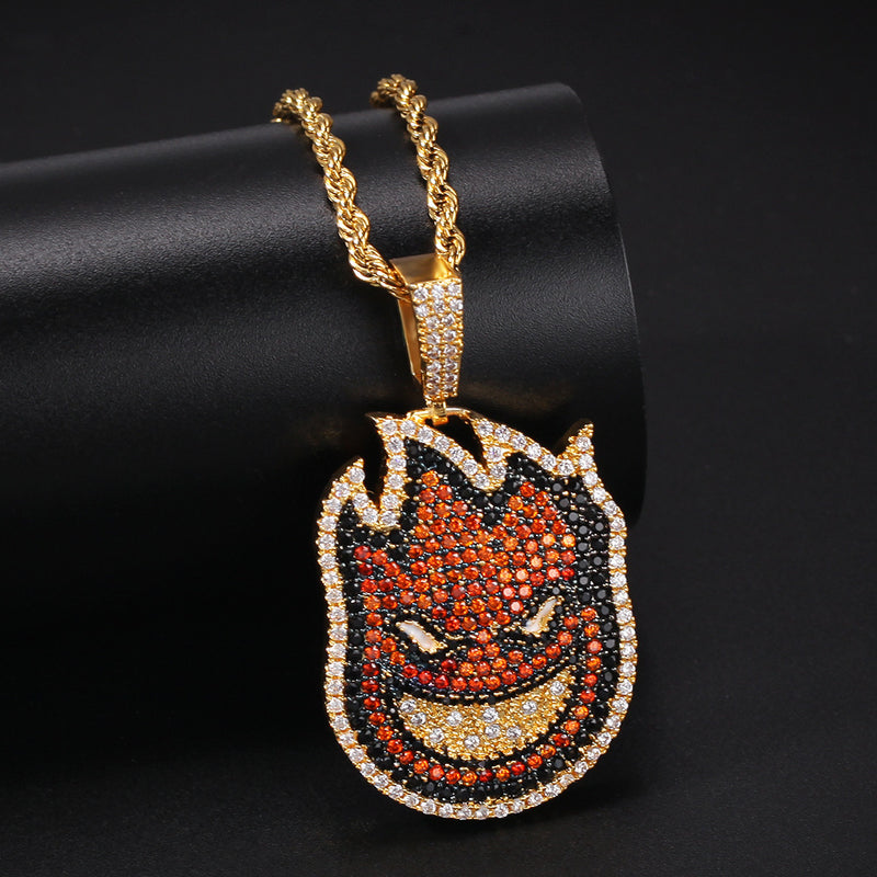 Jewelry Cartoon Double Sided Small Fire Man Color Zirconium Pendant Necklace Jesus Pieces