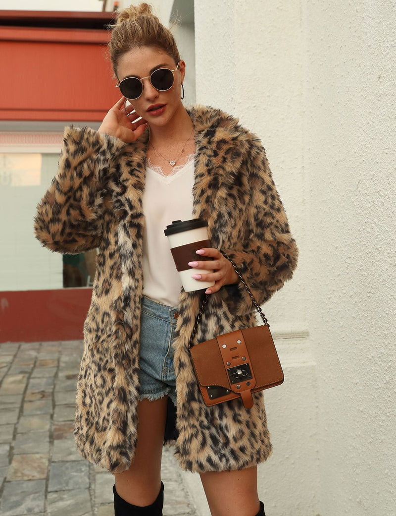 Women Fur Jacket Fluffy Leopard Coat Autumn and Winter
