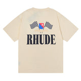 Rhude T Shirt Crown Flag Print Hip Hop Men and Women Casual