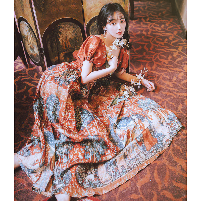 Betty Draper Valentine's Day Dress Vintage Court Print Dress Long Dress