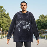 Mens Vintage Long Sleeve Shirt Hip Hop Casual Crew Neck