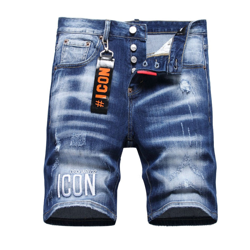 DSQ2 Short Jeans Ripped Patch Slim-fit Stretch Denim Shorts