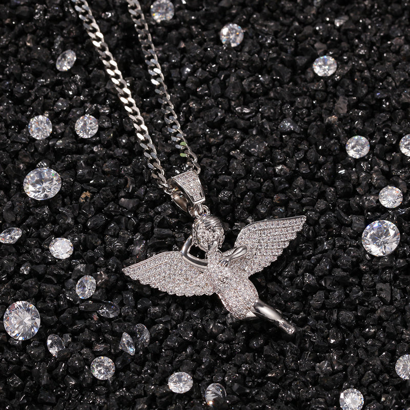 Jewelry Hip Hop Gold Plated Winged Angel Pendant Microencrusted Zircon Spectrum St. Valentine's