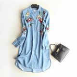 Women Dresses Embroidery Slimming Shirt Dress