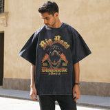 Mens Vintage T Shirt Printed Washed Old Short Sleeves