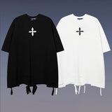 Men T-Shirt Cross Irregular Ripped
