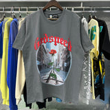 Godspeed T Shirts Street View Rose Print Cotton Casual Short Sleeve Men and Women