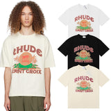 Rhude T Shirts Coconut Printed Cotton Casual Short Sleeve Men and Women
