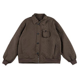 Unisex Coat Diamond Lattice Turn-down Collar Coat Cotton Jacket