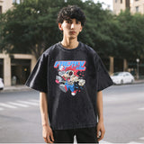 Mens Vintage T Shirt Printed Cotton Washed Short Sleeve