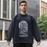 Mens Vintage Long Sleeve Shirt T-Shirt Washing Water Old Men