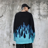 Men Sweater Flame Jacquard Knitwear Hip Hop